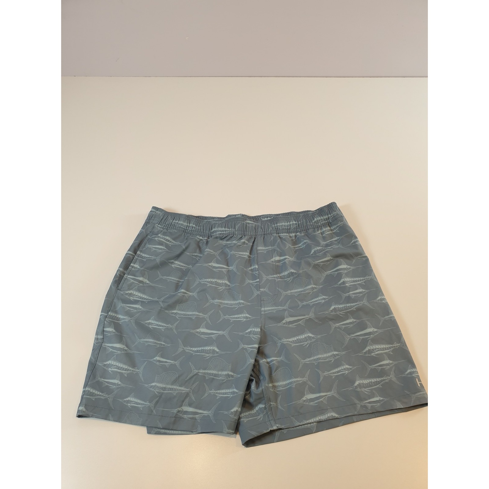 Huk Shorts Mens 2xl Blue Marlin Fishing Swim Trunks Quick Dry Elastic Waist
